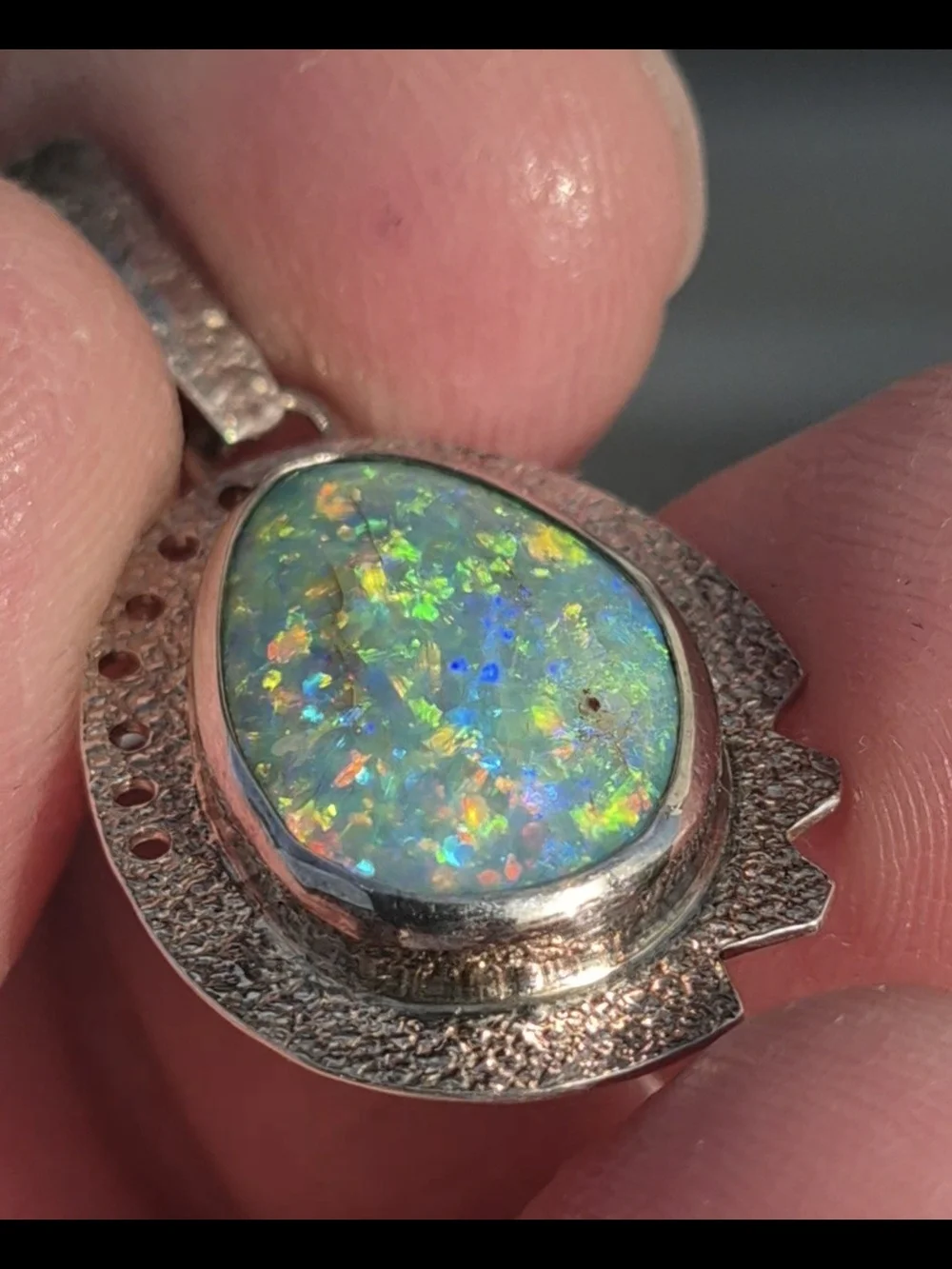 Australian Opal Pendant Sterling Silver New Artisan Vintage Colorflash